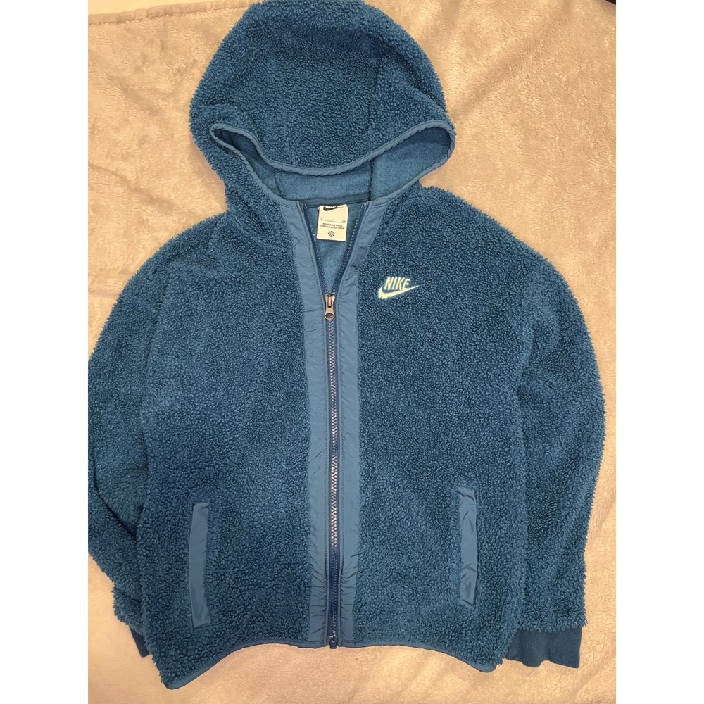 Nike Womens Fleece Hoodie Full Zip Sherpa Jacket Blue Small